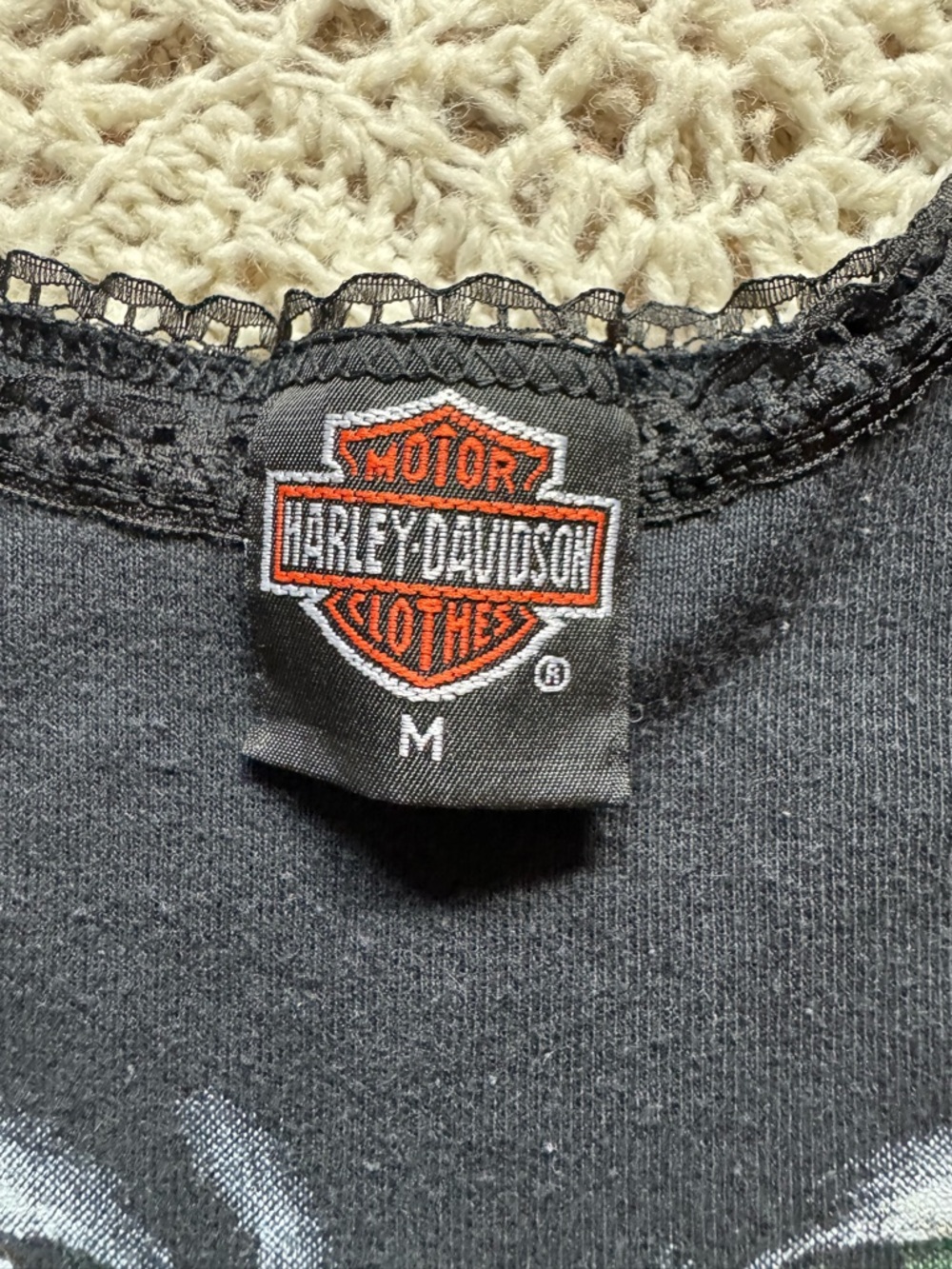 Vintage 1991 Harley Davidson "Cat Eyes" Tank Top 3D Emblem Size M Lace Trim - Picture 4 of 10